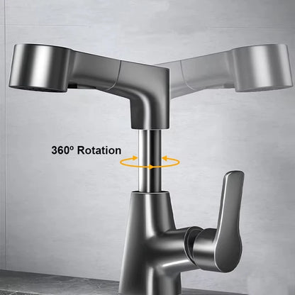 Brass Pull-Out Dual-Function Bathroom Sink Faucet Adjustable