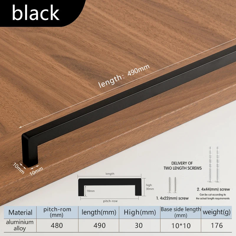Square 500mm Extended Long Handle Wardrobe Door Handle