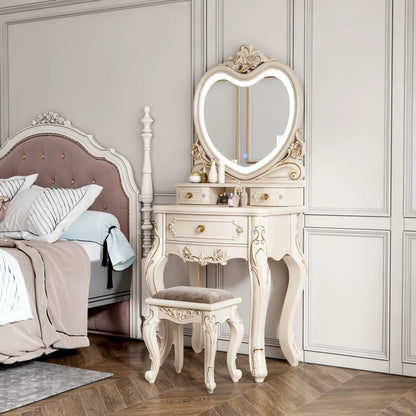 European Dressers Vanity Mirror White Makeup Desk Drawers