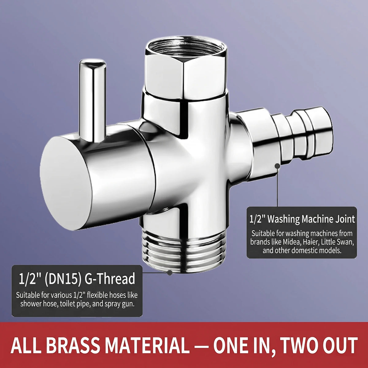 Solid Brass Shower Faucet Diverter Valve Two Way