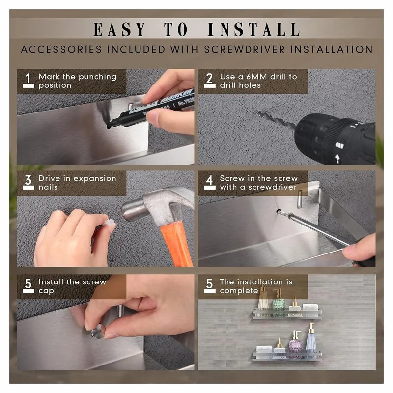 Stainless Steel Floating Shelf Rustproof Wall Mounted Nail-Free