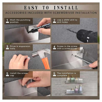 Stainless Steel Floating Shelf Rustproof Wall Mounted Nail-Free