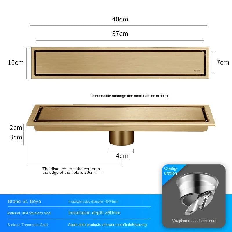 Luxury Hidden 304 Stainless Steel Rectangular Floor Drain