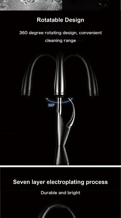 High-End Touch Black Faucet Brass Pull-Out Design Three-Function