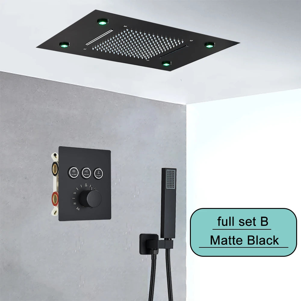 Black Embedded Ceiling Shower Head Intelligent Remote Control