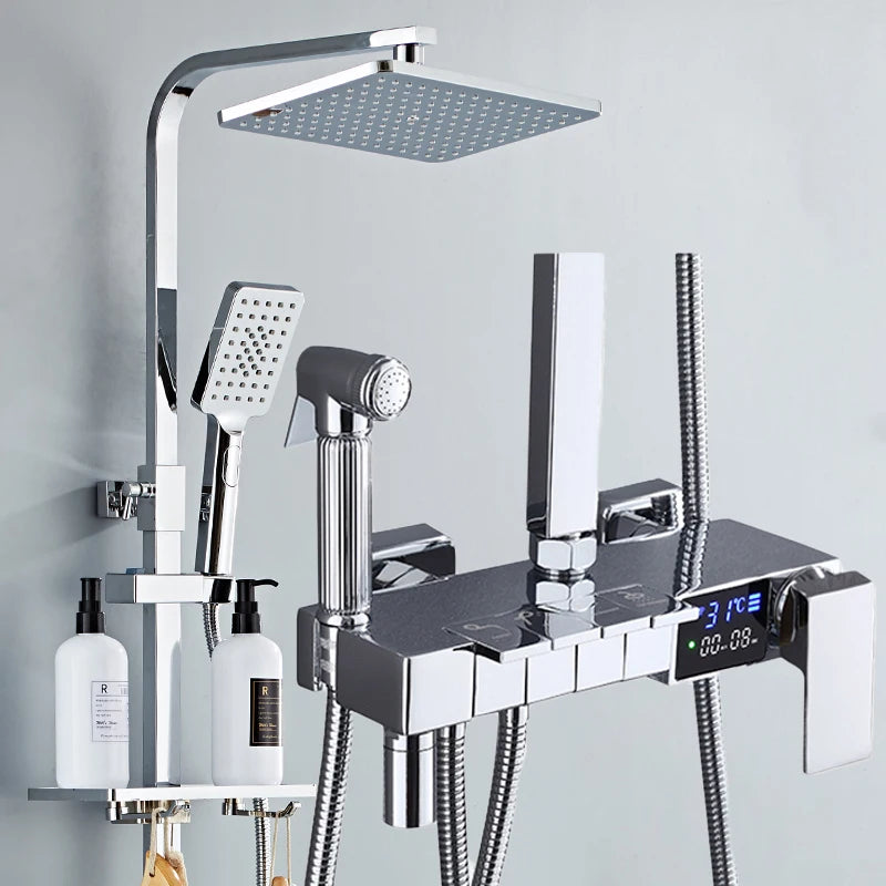 Piano Digital Display Thermostatic Bathroom Shower Cold Brass