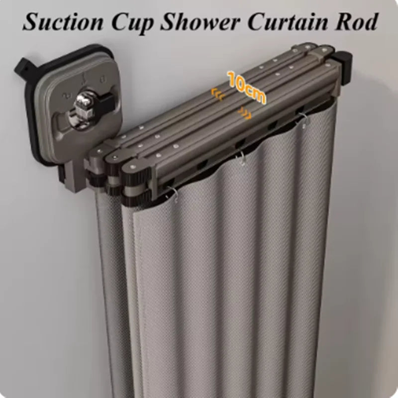 Suction Cup Shower Curtain Rod Foldable Adhesive Drilling