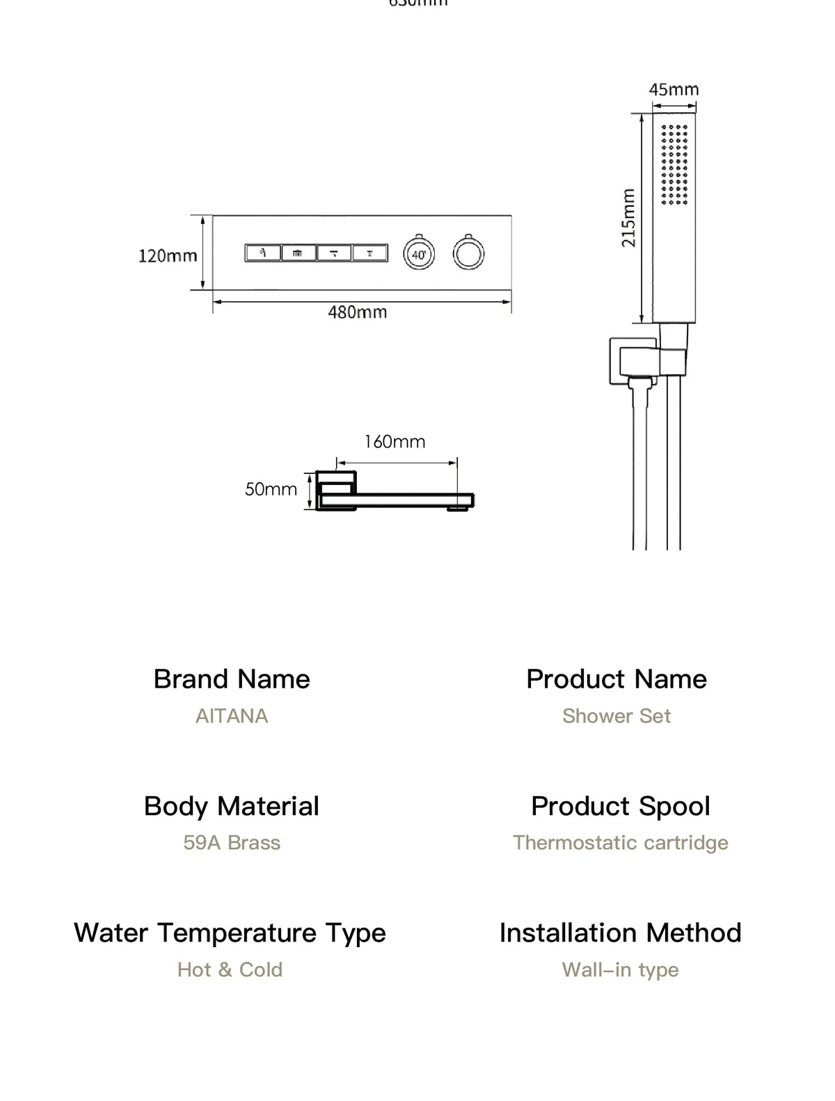 Luxury Gun Grey Brass Thermostatic Shower System Ceiling-Embedded
