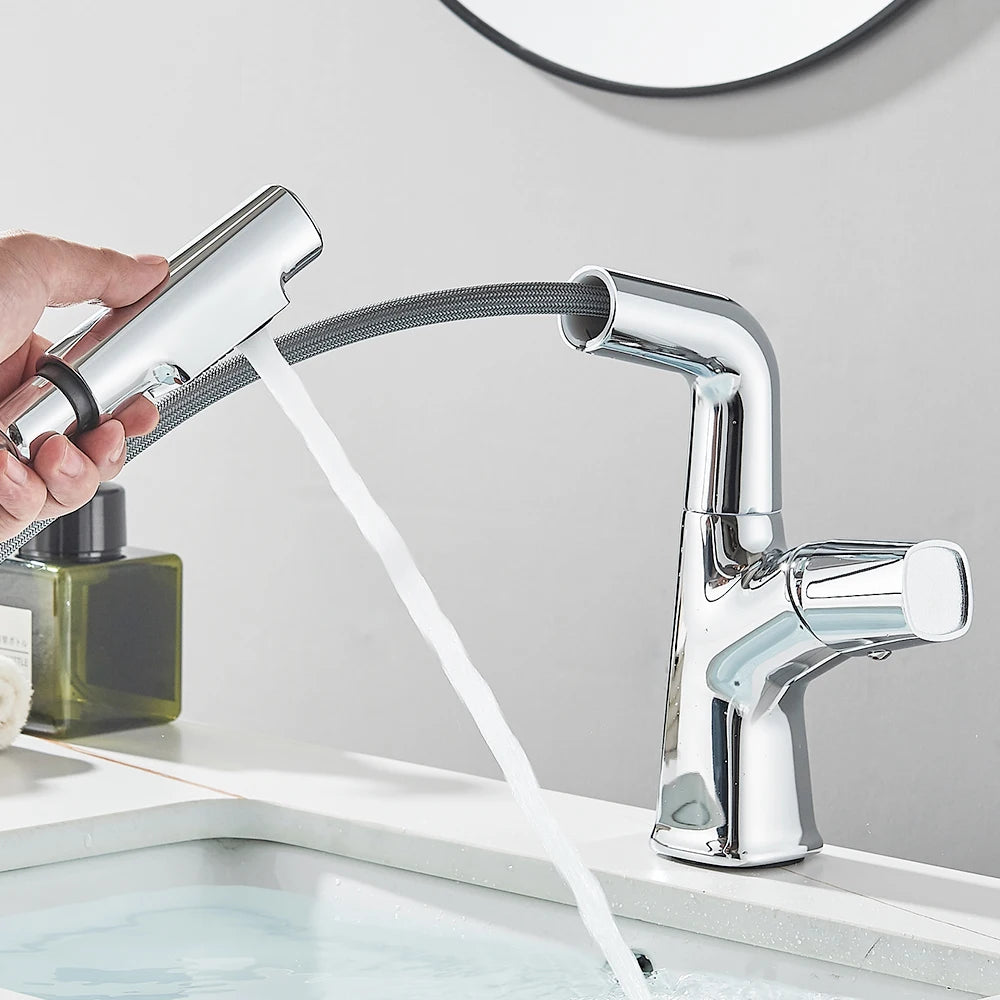 Bathroom Sink Faucet Lift Up Down Stream Sprayer