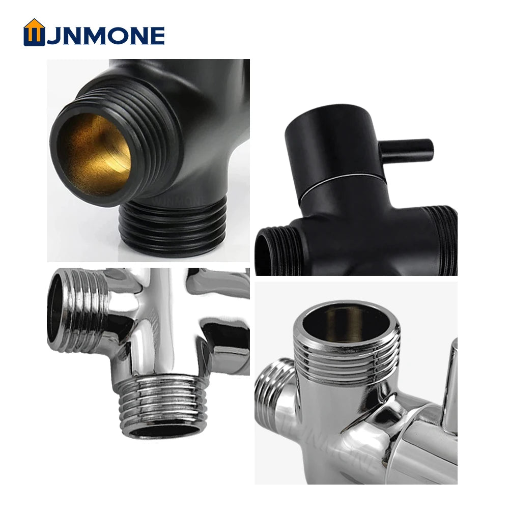Black Silver G1/2in G3/4in T-Adapter Water Connector 3way