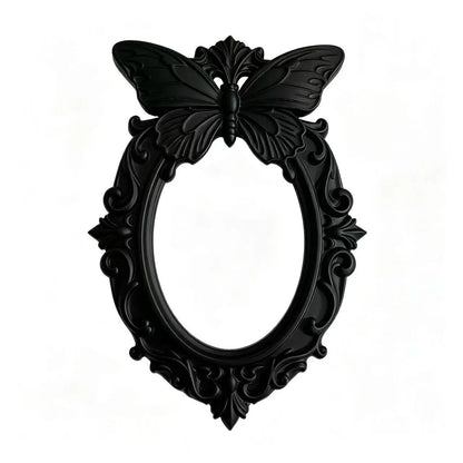 Black Butterfly Gothic Photo Frame Vintage Ornate Oval