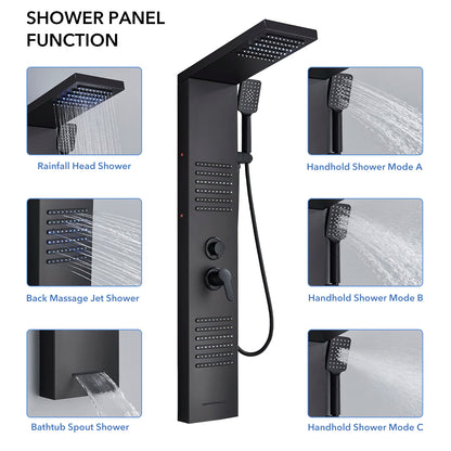 Black Led Shower Panel Tower System Rain Waterfall