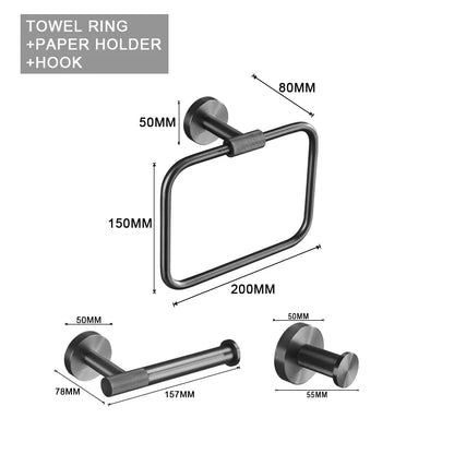 Grey Bathroom Hardware Kit Stainless Steel Round Wall