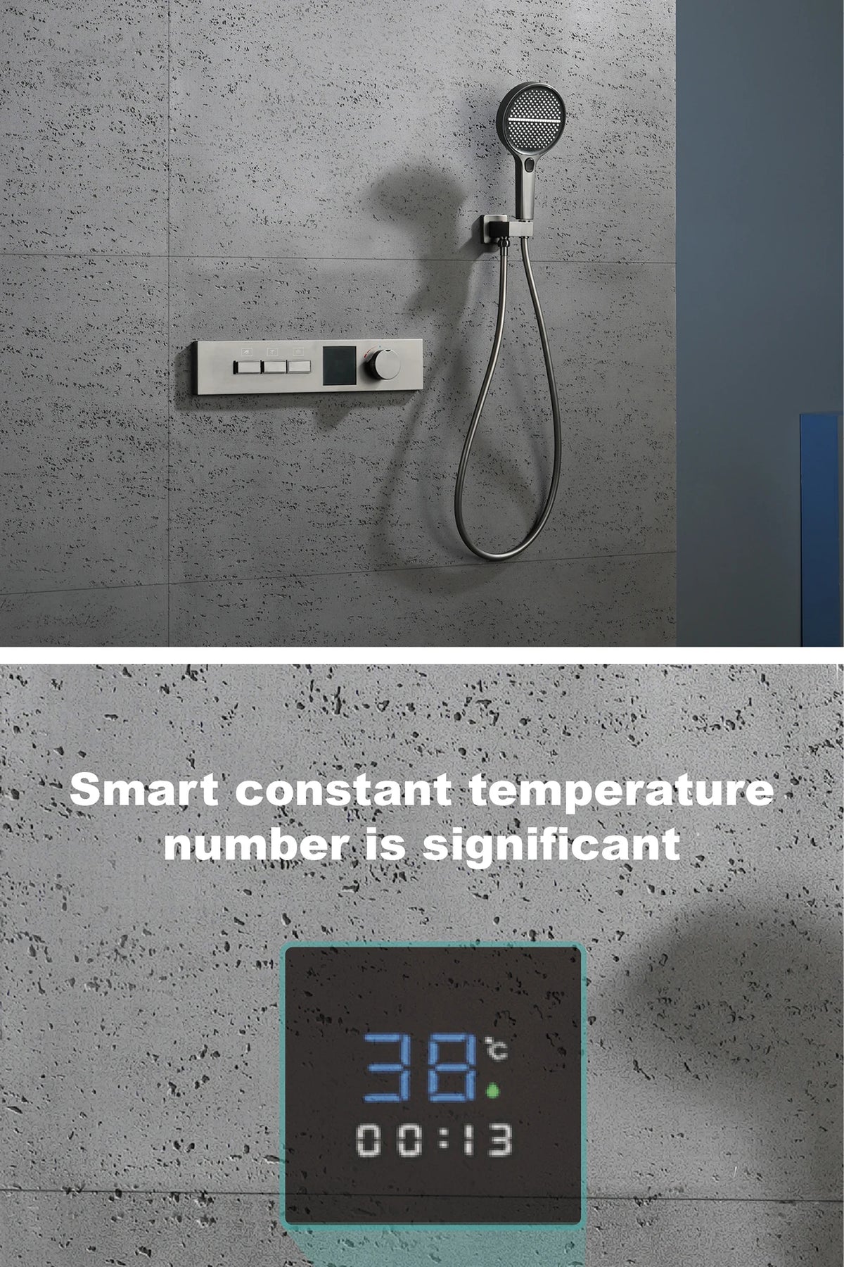 Luxury Gun Gray Brass Shower System Led Digital