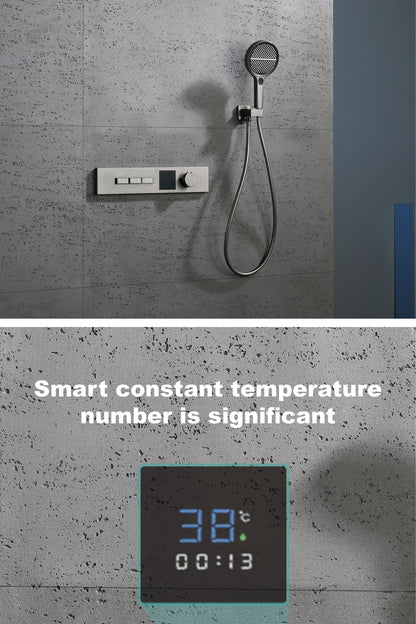 Luxury Gun Gray Brass Shower System Led Digital