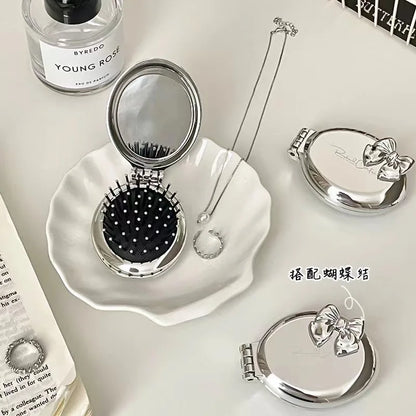 Mini Silver Folding Comb Makeup Mirror Women Girl