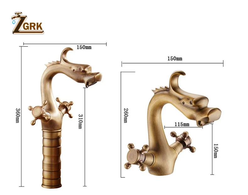 Zgrk Chinese Dragon Basin Faucet Bathroom Deck Mounted