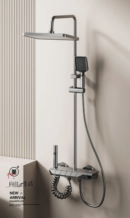 Bathroom Aluminum Shower Gunmetal Gray Cold Water Piano