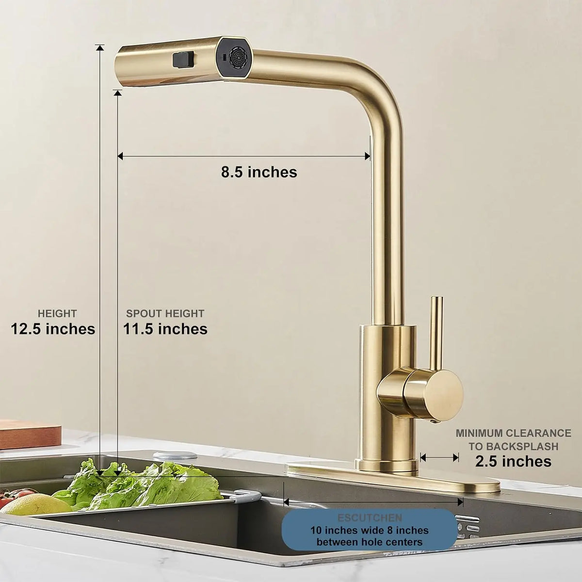 Touch Waterfall Faucet Brushed Gold Cold Pull Out