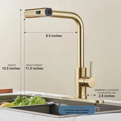 Touch Waterfall Faucet Brushed Gold Cold Pull Out