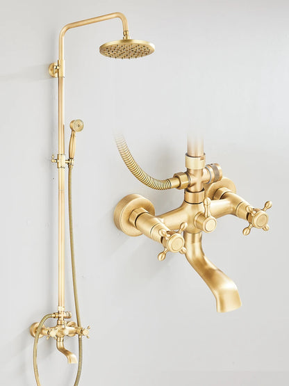 Retro Shower System Antique Brass Rainfall Shower Handheld