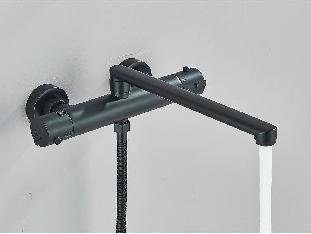 Chrome Black Bathtub Faucet Wall Mounted Thermostatic Shower