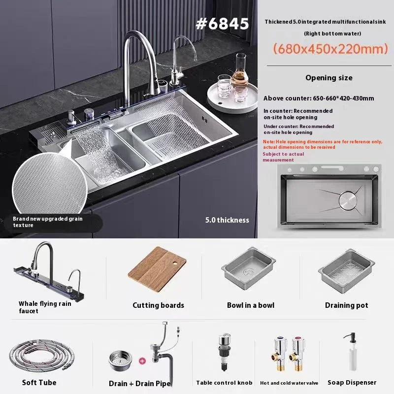 Silver Slot Stainless Steel Waterfall Sink Digital Display