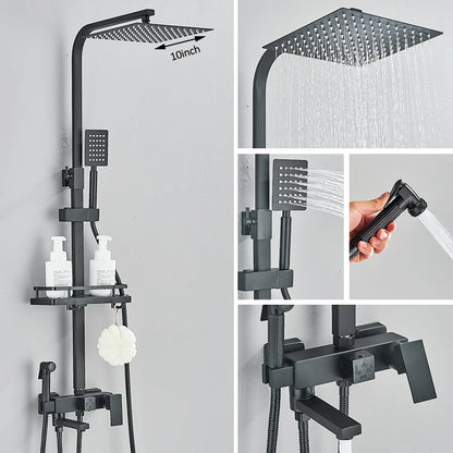 Black Chrome 3/4-Way Shower Faucet Rainfall Shower Cold
