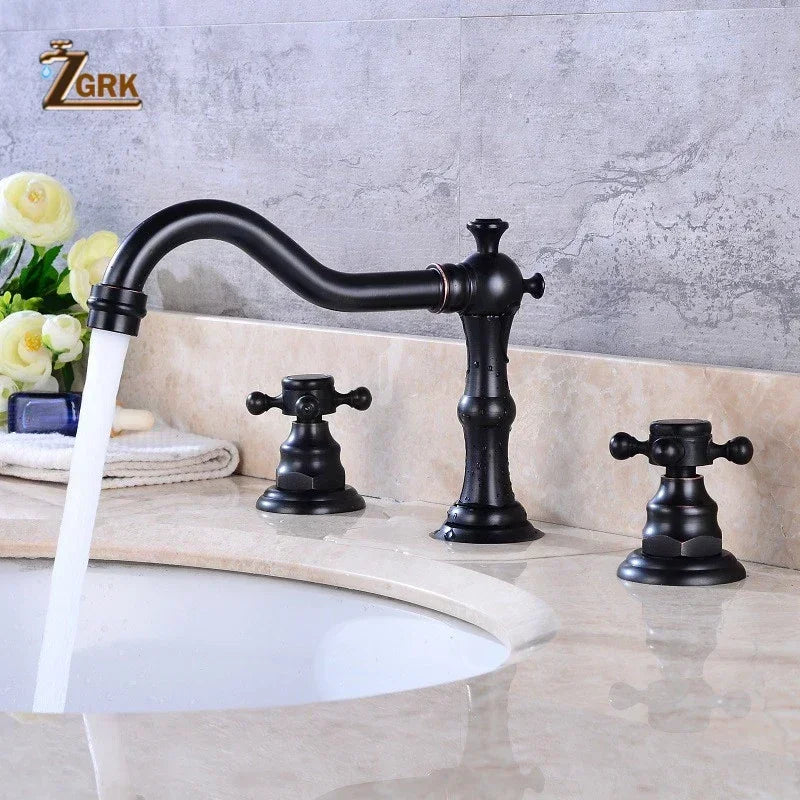Zgrk Basin Faucet Black Brass Dual Handle Bathroom