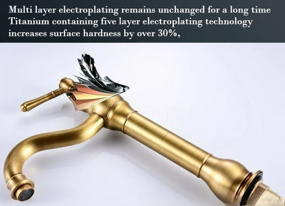 Antique Brass Basin Faucet 360 Rotation Handle Deck