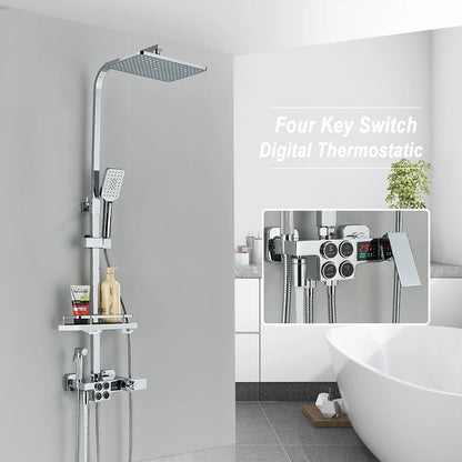 Black Thermostatic Lcd Shower Faucet Temperature Display Rainfall