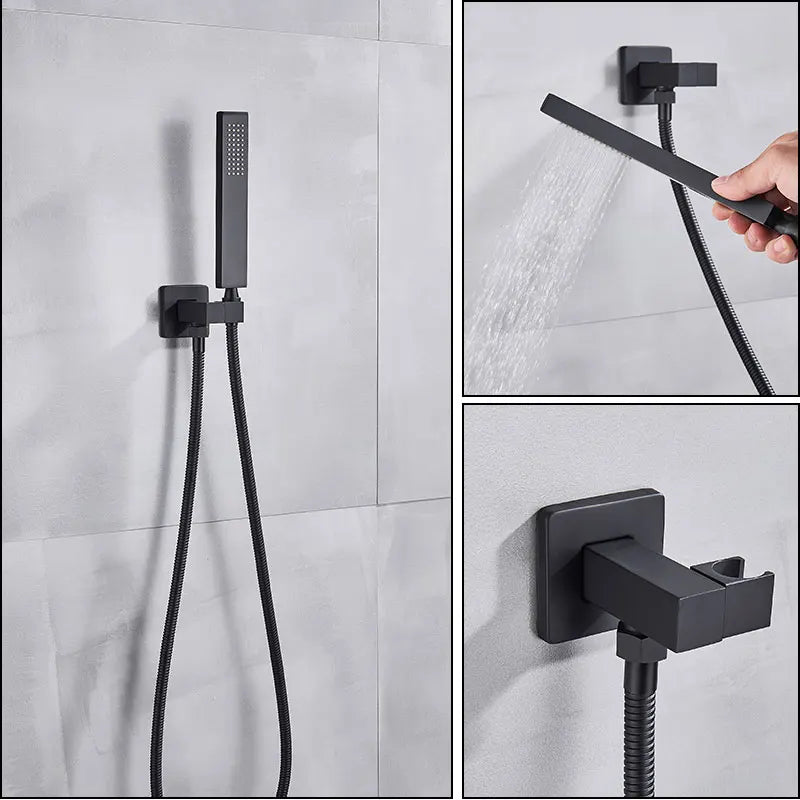 Black Ceiling Canopy Bathroom Shower Faucet Cold Mixer