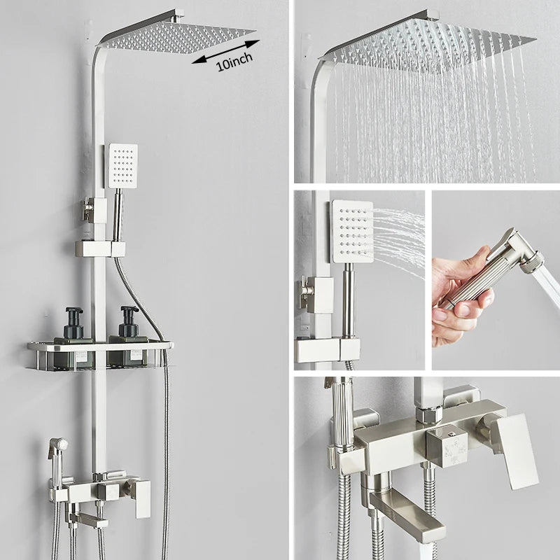Black Chrome 3/4-Way Shower Faucet Rainfall Shower Cold