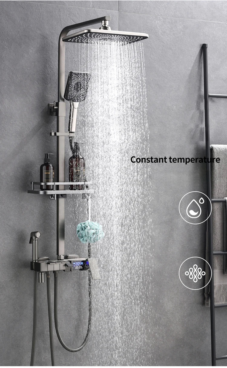 Piano Digital Display Thermostatic Bathroom Shower Cold Brass