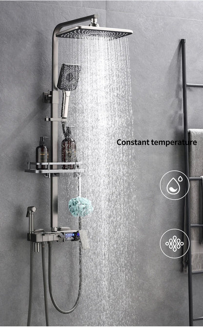 Piano Digital Display Thermostatic Bathroom Shower Cold Brass