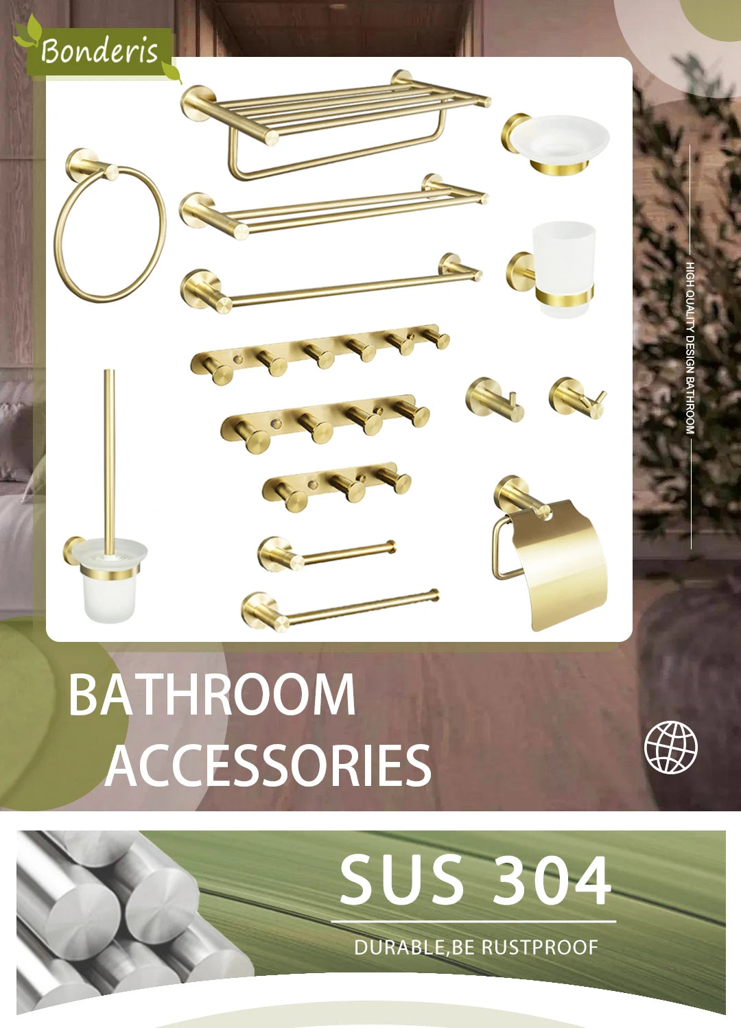 Brushed Gold Wall Mount Shelf Toilet Bath Hardware