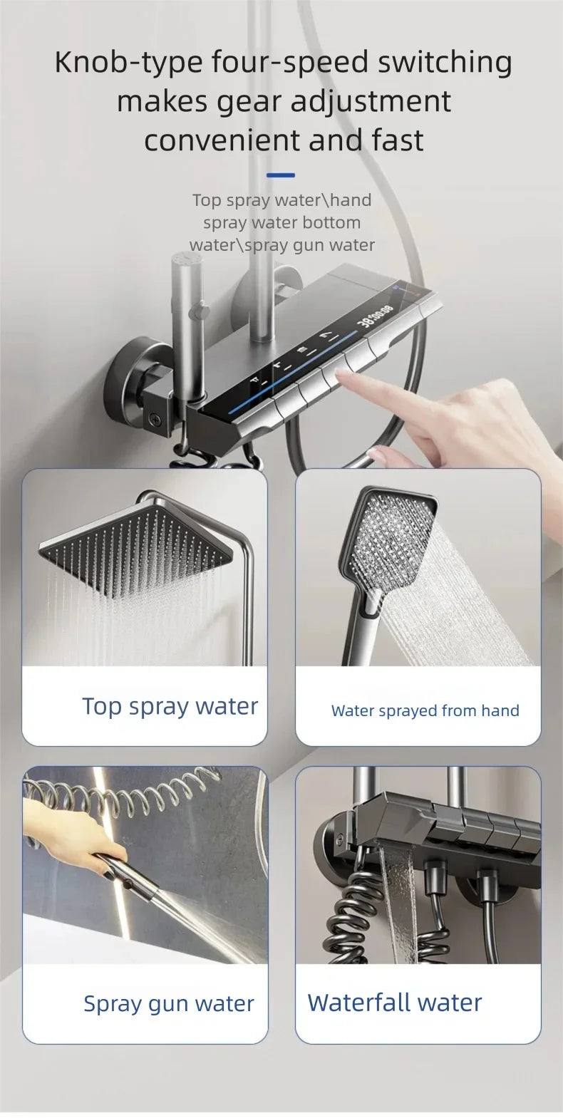 Aluminum Shower Cold Water Digital Display Pressurized Shower