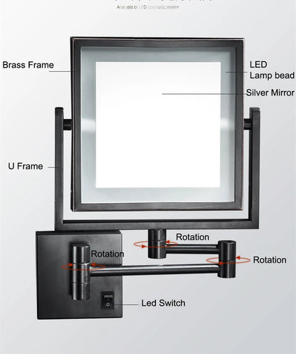 Led Bathroom Mirror 3x Magnifying Dual Arm Extendable