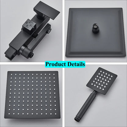 Black Brass Shower Faucet Sets Rainfall Bathtub Tap