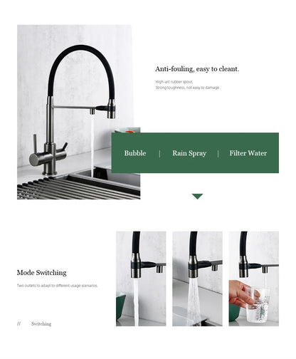 Gunmetal Faucet Brass Ways Sink Mixer Black Hose