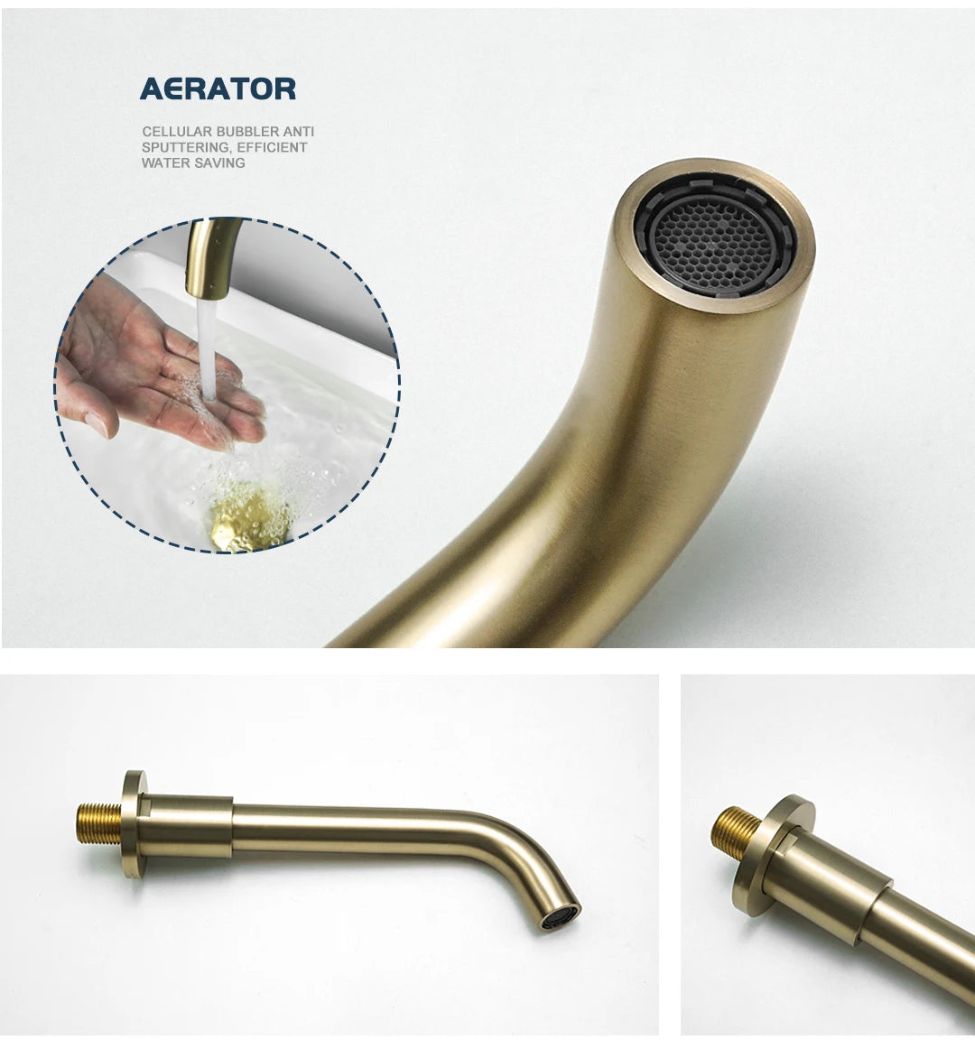 Brass Brushed Gold Mixer Faucet Wall-Mounted Round Square