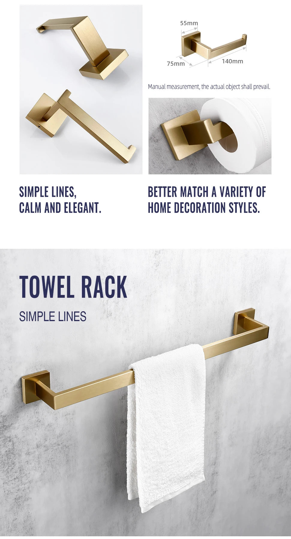 Brushed Gold Bathroom Toilet Brush Holder Toilet Paper