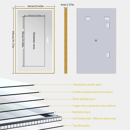 Luvodi Illuminated Bathroom Mirror Gold Frame Wall Mounted