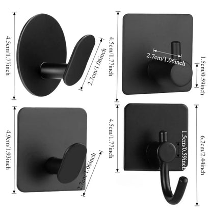 1/4pc Bathroom Stainless Steel Robe Hook Multi-Purpose Adhesive