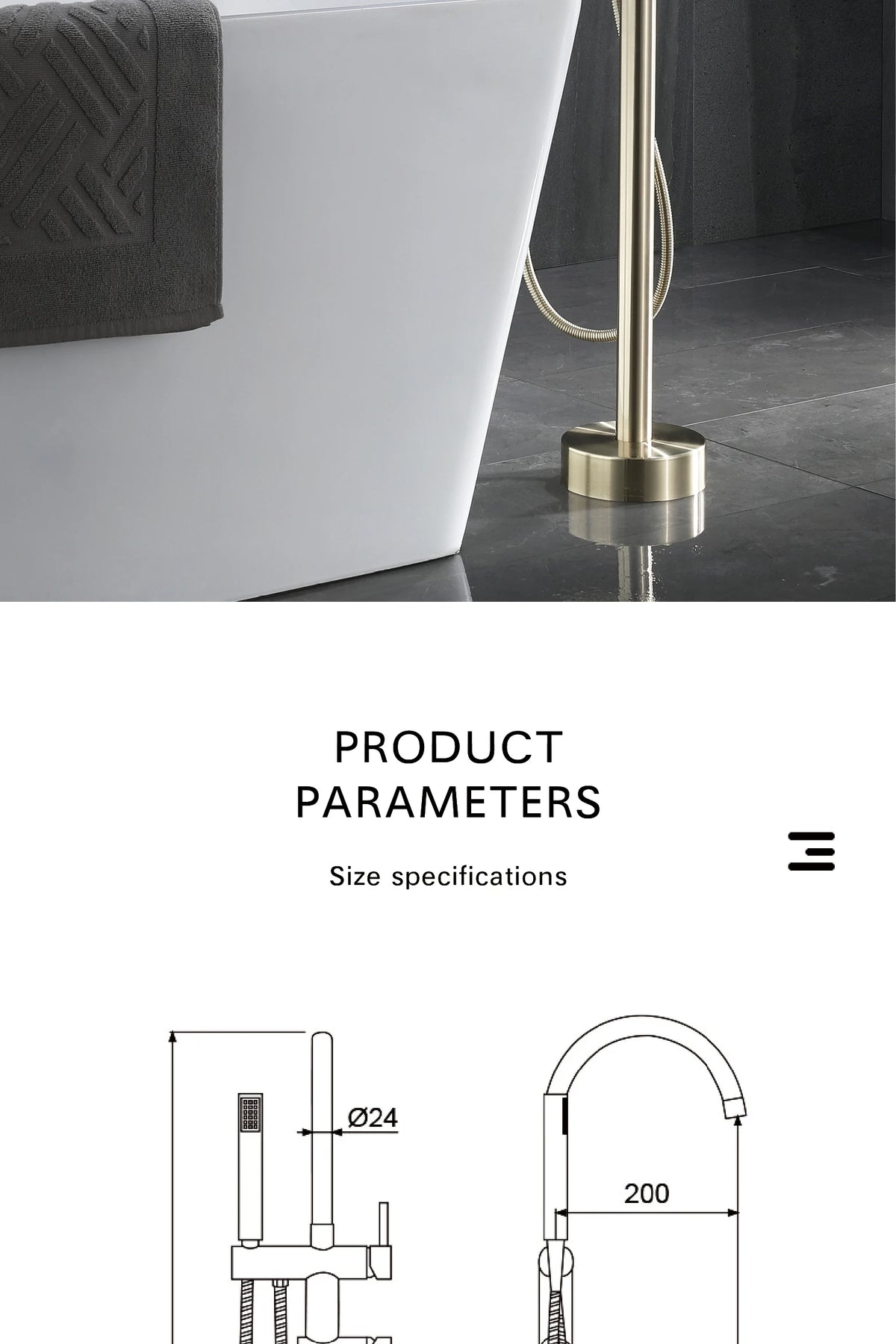 Aitana Luxury Black Brass Bathroom Faucet Floor Standing