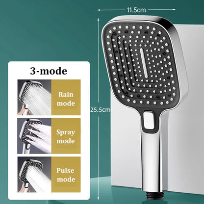 Square 3-Mode Pressurized Shower Head Large Panel Bathroom