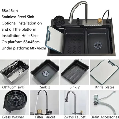 Stainless Steel Waterfall Sink Large Slot Integrated Faucet
