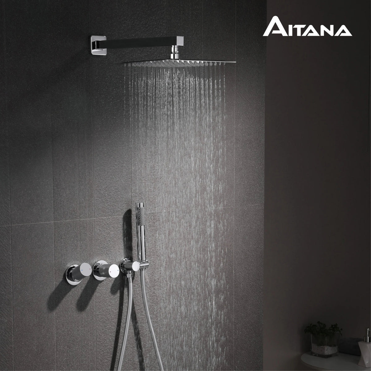 Modern Brass 2-Function Shower System Wall-Embedded Chrome Finish