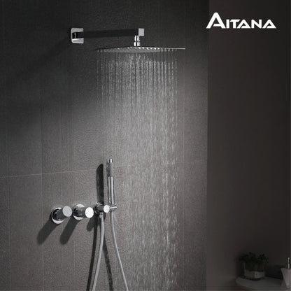 Modern Brass 2-Function Shower System Wall-Embedded Chrome Finish