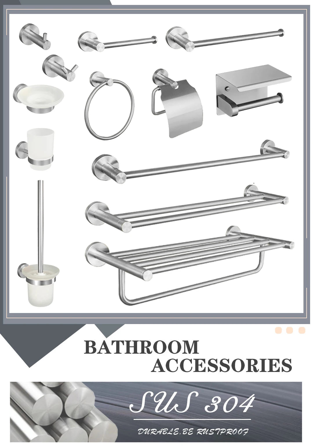 Brushed Nickel Bathroom Towel Bar Bath Robe Hook